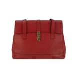 Céline, grand sac à rabat en cuir grainé rouge, double poignée, 28x34 cm
