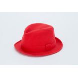 Hermès, chapeau Trilby en toile de coton rouge corail, T 57