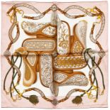 Hermès, 2 gavroches en soie rose pale dont 1"les Armes de Paris", 45x45 cm
