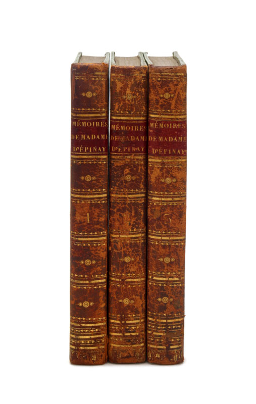 [ÉPINAY (Madame de)]. Mémoires et correspondance. Paris, Brunet, 1818. 3 vol. in-8°, demi-basane,