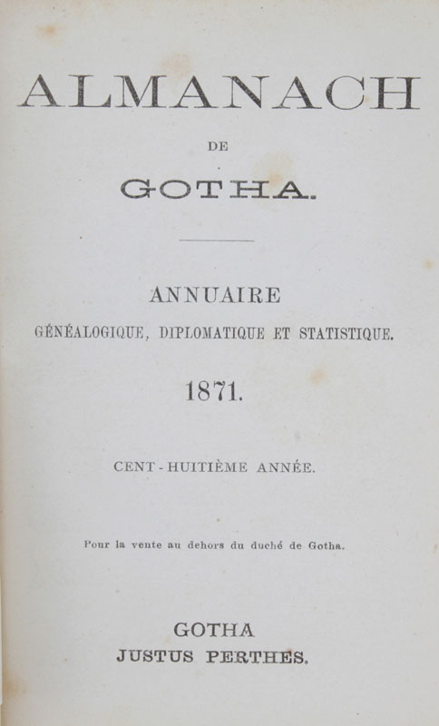 Almanach de Gotha. Gotha, Justus Perthes, 1871 à 1911. 31 vol. in-12 et in-8°, reliés percaline - Image 2 of 2