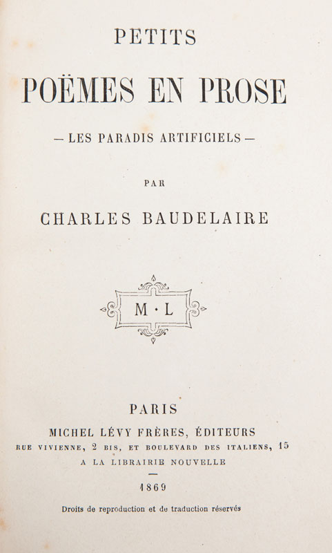 BAUDELAIRE (Charles). Petits poëmes en prose. Paris, Michel Lévy Frères, 1869. In-8°, demi- - Image 2 of 2