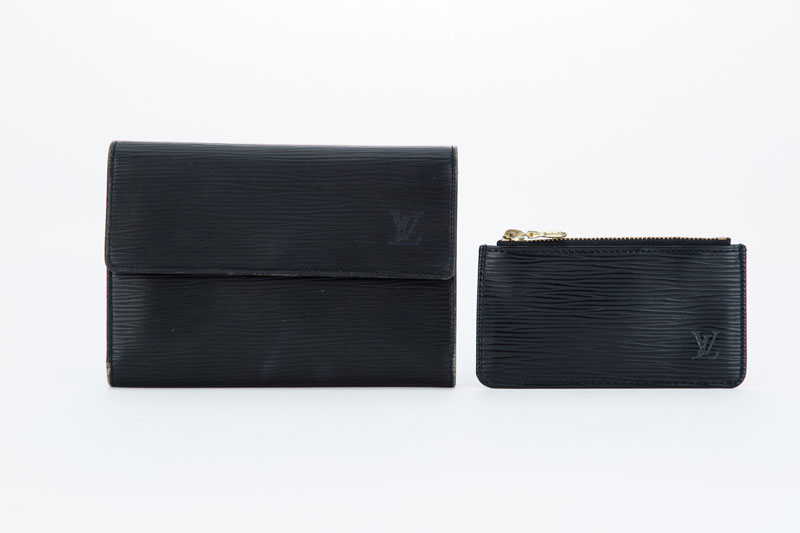 Louis Vuitton, Porte-trésors étui papier et porte-clef en cuir épi noir kourkil