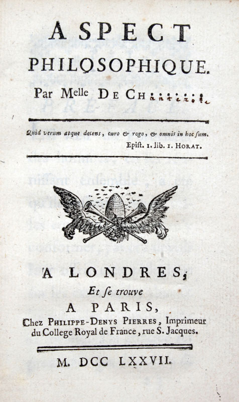 [CHANTEROLLE (Melle de)]. Aspect philosophique. Londres et Paris Pierres 1777. In-12 relié plein - Image 2 of 3