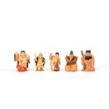 Lot de 5 netsuke polychromes, Japon, ...