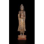 Grand bouddha debout en bois sculpté, ...