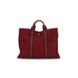 Hermès, sac plat en toile bordeaux, ...