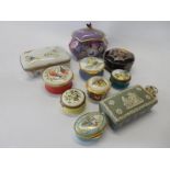 Six enamel trinket boxes, rectangular trinket box, lilac decorated butterflies, Wedgwood trinket box