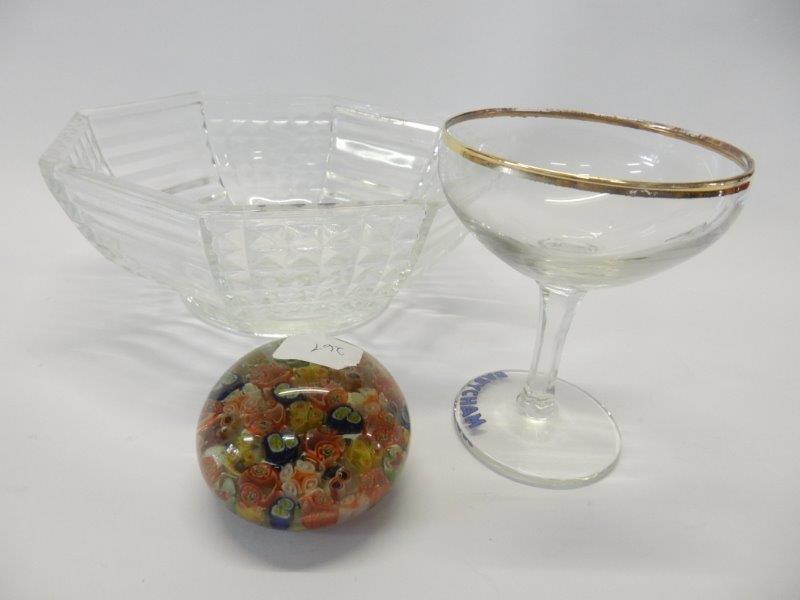 A selection of Babycham glasses, model of an angel, paperweight, other glassware, fruit bowls etc..