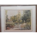 F. Austin.  A watercolour - Farming scene with cows, framed and glazed - 11in. x 14in.