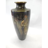 A Japanese bronze vase of baluster form decorated with a cockerel, signed - 8 1/2in. high