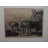 Tunnicliffe.  A signed limited edition black and white engraving, no.38 of 75 depicting shire horses