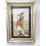 A 19th Century Pietra Dura plaque depicting a peasant girl, framed - 11in. x 7in.
