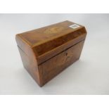 A Georgian satinwood tea caddy with canted lid, inlaid shell paterae, the interior fitted two
