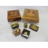 An Ercolano trinket box commemorating Diana, an Italian trinket box, the lid inlaid flowers and a