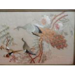 A Chinese silkwork picture of a peacock, a large coloured print after Coulson and a selection of