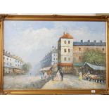After Burnett. Oils on canvas - Parisian street scene, framed
