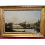 A pair of oils on canvas - Landscape with country house and river scene with figures fishing in a