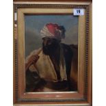 Oils on canvas - Head and shoulders of an Eastern gentleman, six decorative furnishing prints, three