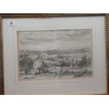 An antique black and white engraving entitled Masulipatam, mounted, framed and glazed - 9in. x