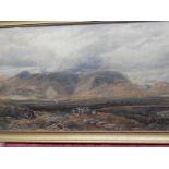 David Cox Junior 1867. A signed watercolour - Panoramic landscape scene with mountains in the