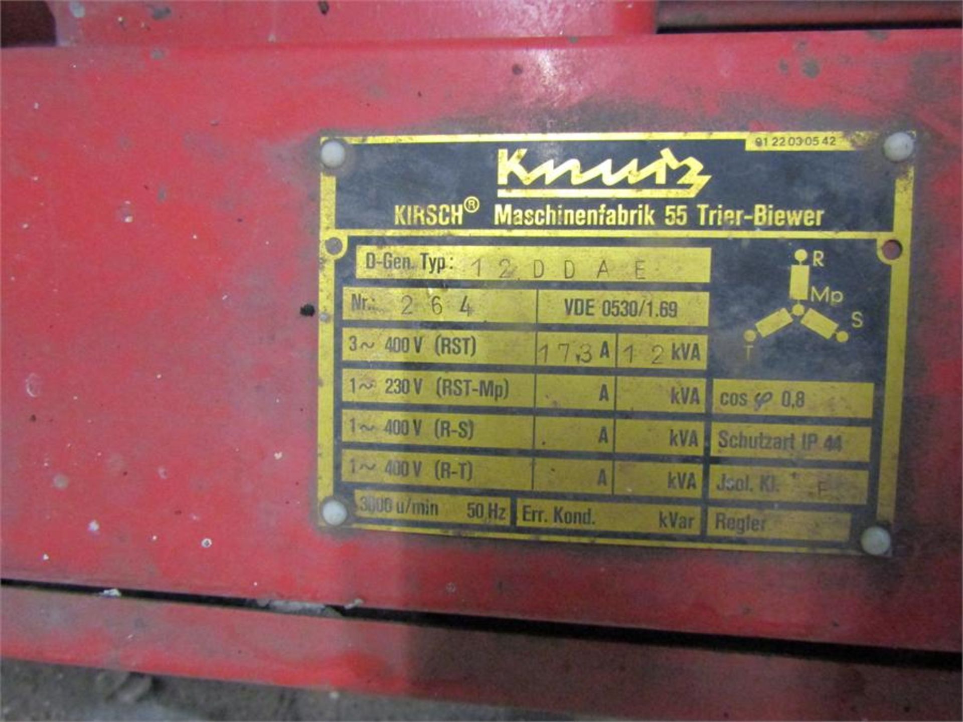 Kirsch Industrial Generator Model 12 DD AE - Image 3 of 7