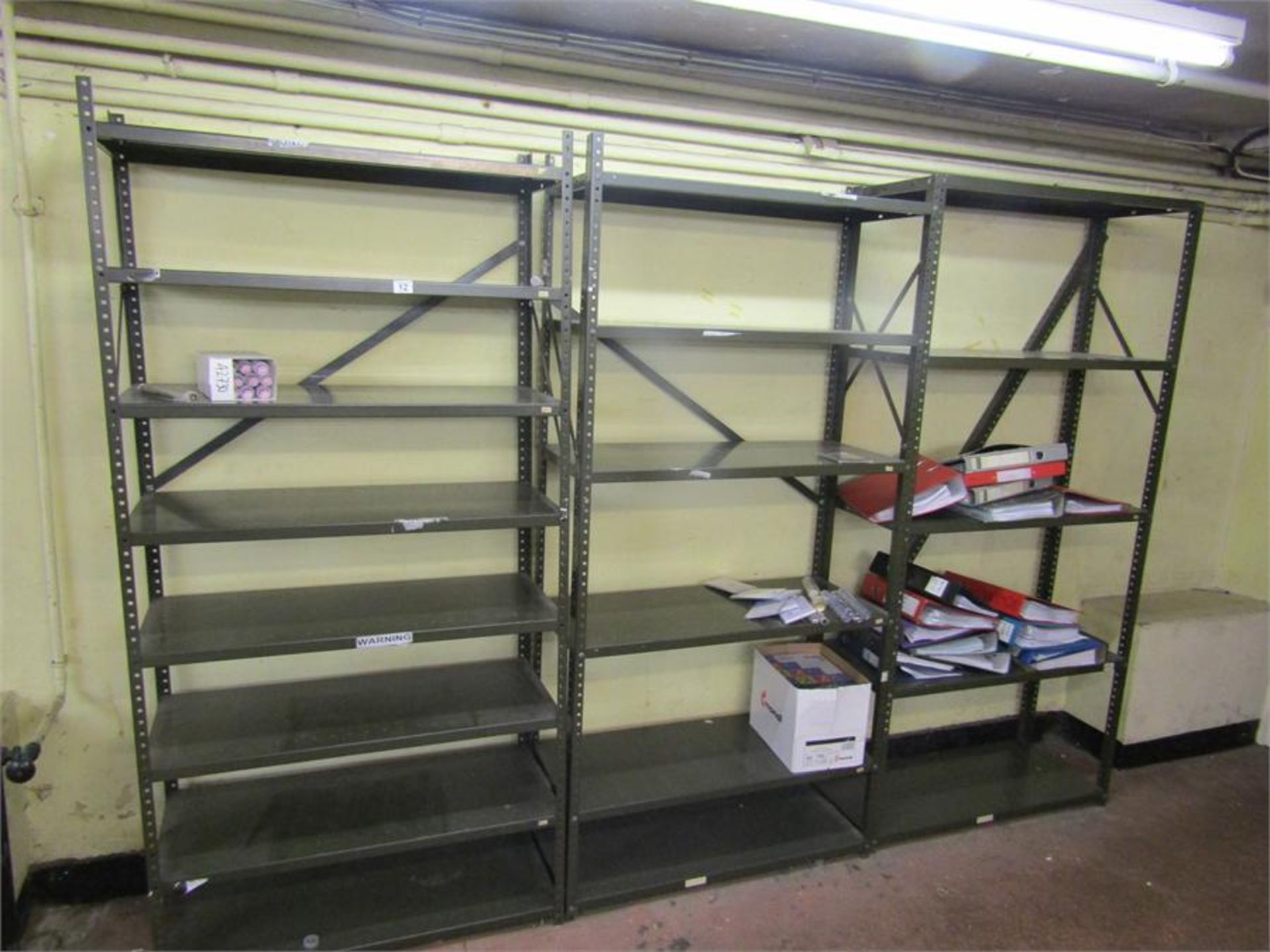 3 Shelving Units 1.9m x .9m wide x 0.38m deep