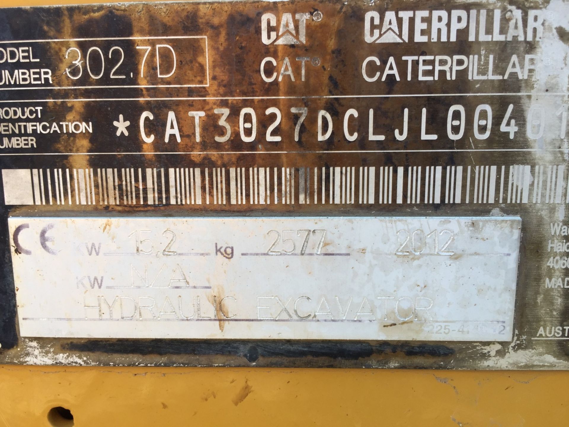 2012, Caterpillar 302.7 Excavator Serial No. 3027DCLJ00401 Hrs 2312 approx, 1 x Bucket - Image 33 of 33