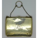 A silver purse, worn hallmark, weight 109g,