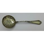 A continental pierced silver sugar spoon, marked .