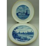A pair of 20th Century Dresden ceramic wall plaques with blue and white transfer decoration
