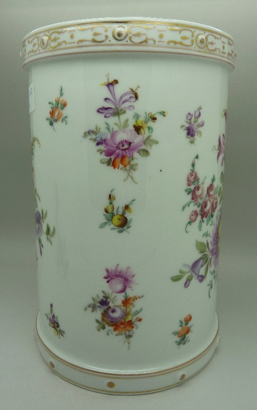 A Dresden cylindrical vase painted with honeysuckle and other summer flowers, - Image 2 of 5