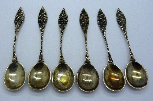 Six continental white metal spoons,