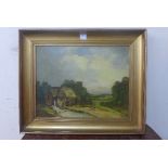 19th Century English School, landscape with a watermill, oil on canvas,