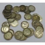 Thirty-five English Victoria and Edward VII 3d coins, all pre 1920, 48.