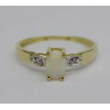 A 9ct gold, diamond and opal ring, 1g,