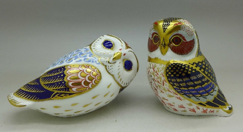 Two Royal Crown Derby paperweights, Tawny Owl and Owl,