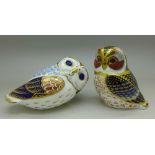 Two Royal Crown Derby paperweights, Tawny Owl and Owl,