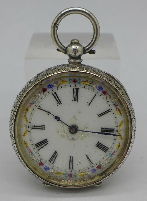 A silver fob watch