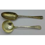 A Georgian silver serving spoon and a George III silver ladle, London 1799,