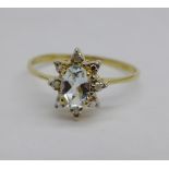 A 9ct gold, blue stone and diamond ring, 1.