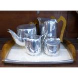 A four piece Picquot ware tea service and tray