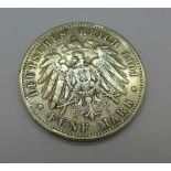 A German 1901 funf mark coin