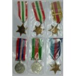 A collection of eleven WWII medals; three with bars, 8th Army,