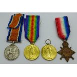 A trio of WWI medals to 1625DA E. Conaty D.H., R.N.R. and one WWI Victory medal to 3000 Tpr. W.J.