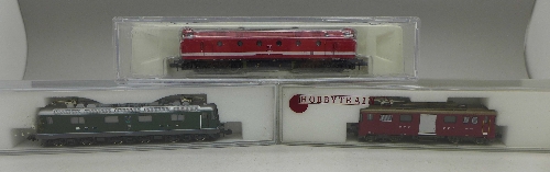 Two Hobbytrain N gauge model engines and one other