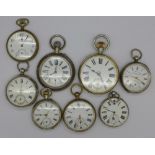 Four silver cased pocket watches and four other pocket watches including Goliath,