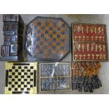 Two complete chess sets including silver and gold plate and gold plated chess pieces