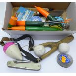 Fishing floats, catapult, golf balls, etc.