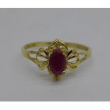 A 9ct gold, ruby and diamond ring, 1.